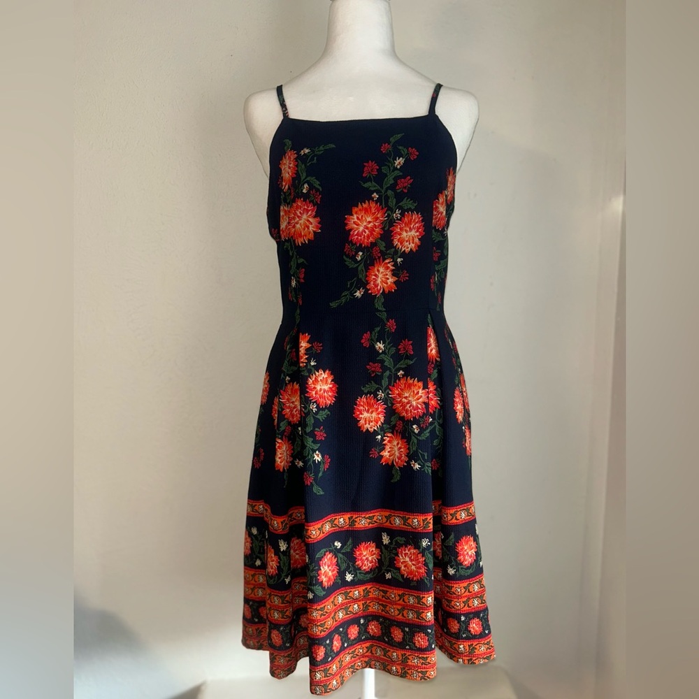 Elegant Floral Navy Midi Dress